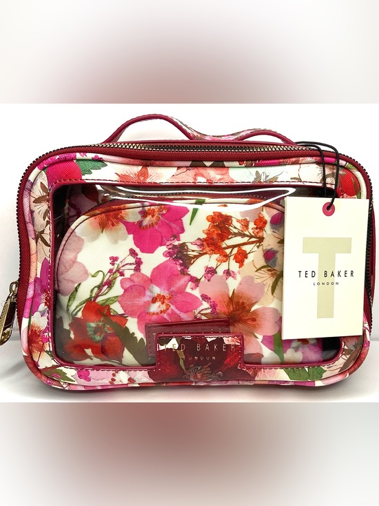 Ted Baker Handbags - Ted Baker 3 pc Floral Pink Clear Travel Cosmetic Case